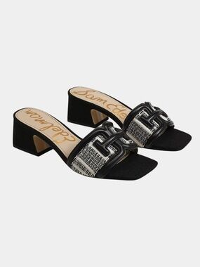 Sam Edelman Waylon Black Block Heel Textured Slide